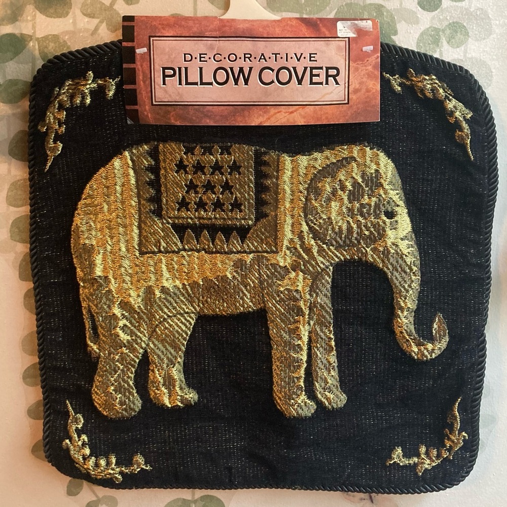Embroidered Elephant Square Pillowcase